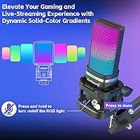 Vista 3 de ZealSound Micrófono USB para Juegos, Micrófono Condensador con Cancelación de Ruido, Micrófono RGB con Silencio, Ganancia, Monitoreo, Brazo