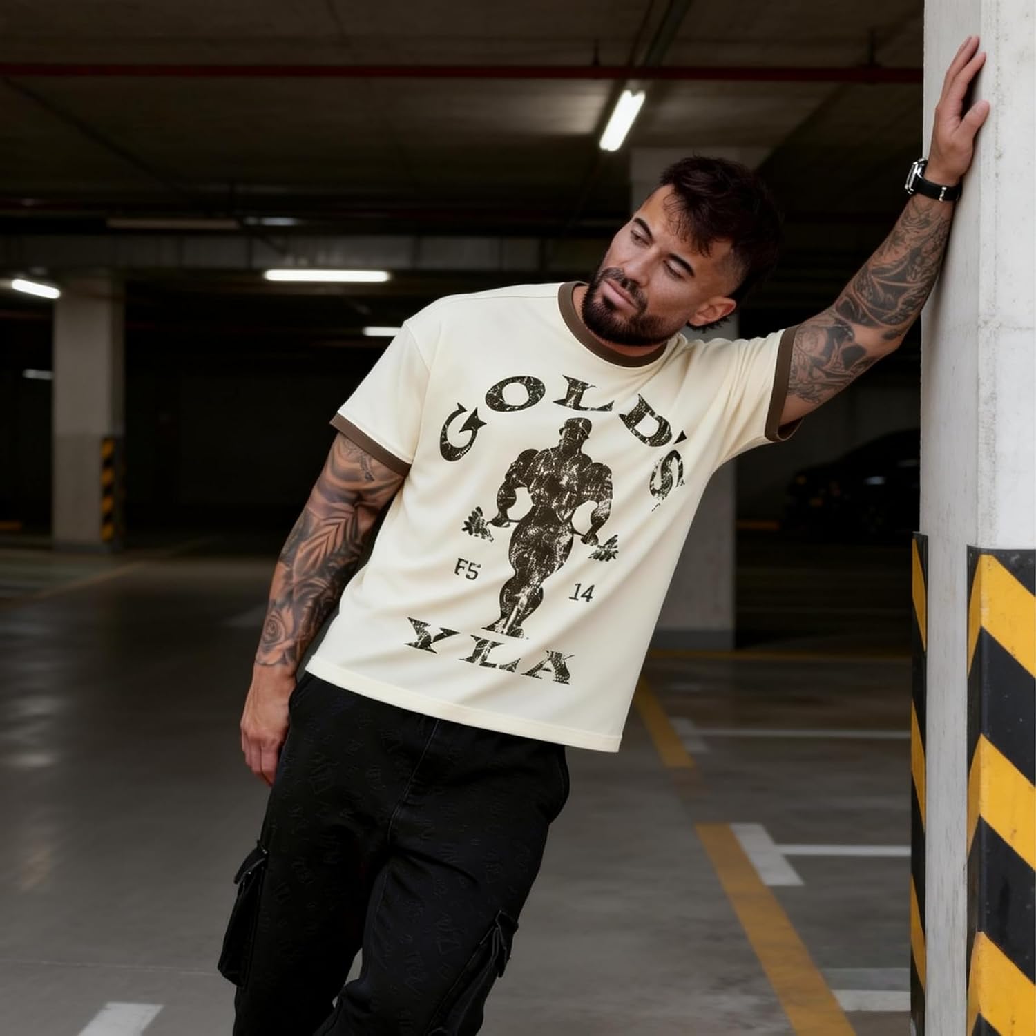 Men's Oversized Ribbed Quick-Dry Tee Embroidered Sleeve Logo Big & Tall Gym Casual T-Shirt