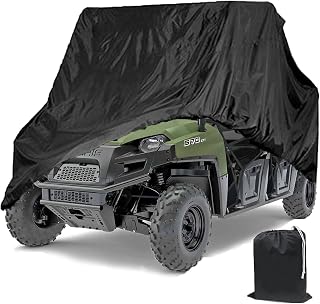 Indeed BUY Waterproof UTV Cover,Heavy Duty Oxford Cloth for Polaris RZR Yamaha Can-Am Defender Kawasaki Ranger Cover 2-4 Passenger Black Protects 4 Wheeler Integrated Trailer System,115" x 60" x 75"
