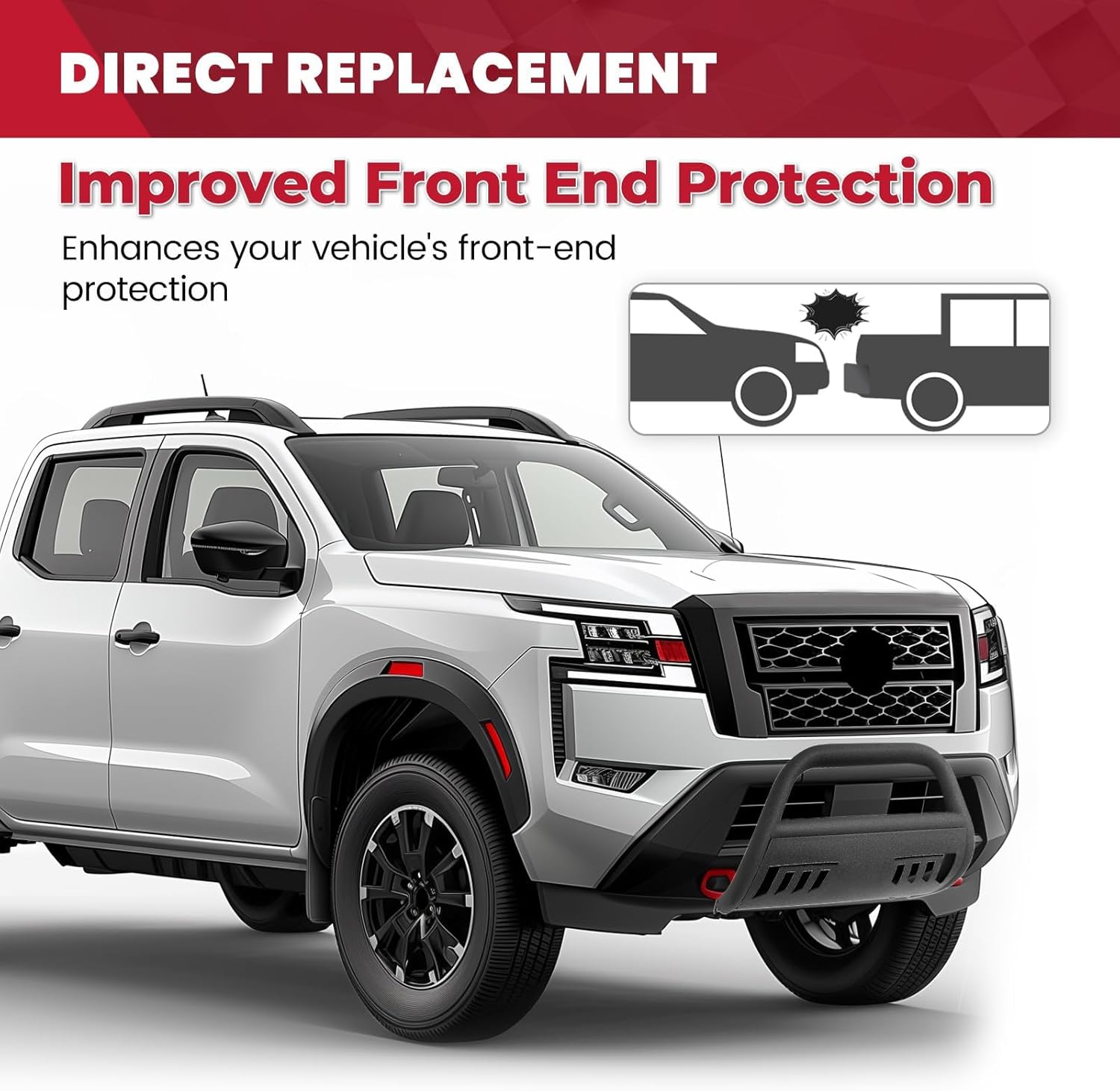 HECASA Bull Bar Compatible with 2022-2025 Nissan Frontier 3" Texture Front Push Bar Bumper Grill Guard Brush Guard Steel Black
