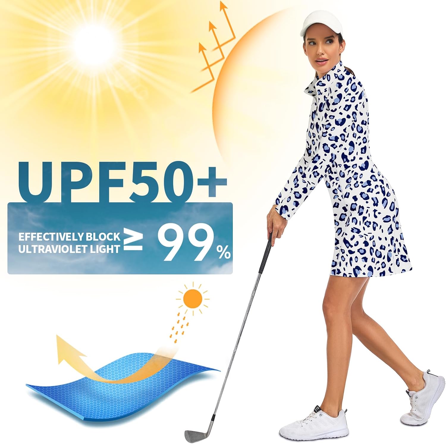 WOWENY Golf Dresses for Women Long Sleeve 1/4 Zip Tennis Dress with Shorts and Pockets UPF 50+ Workout Athletic Dress - Image 5