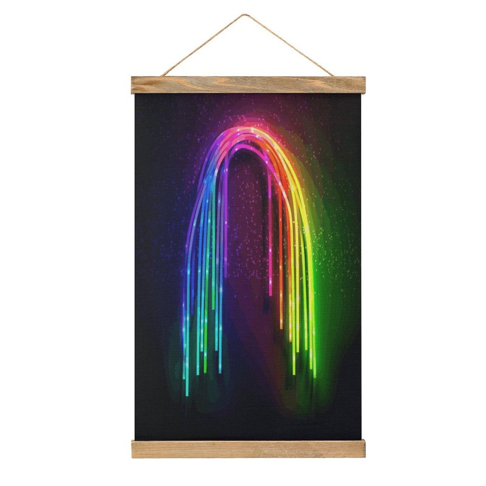 JTREHY Rainbow Neon Linen Hanging Painting Vintage Poster Wall Art Prints Personality Style Wall Hanging Poster for Living Room Office Bedroom Decor Frame 13.2 X 20.47 Inch