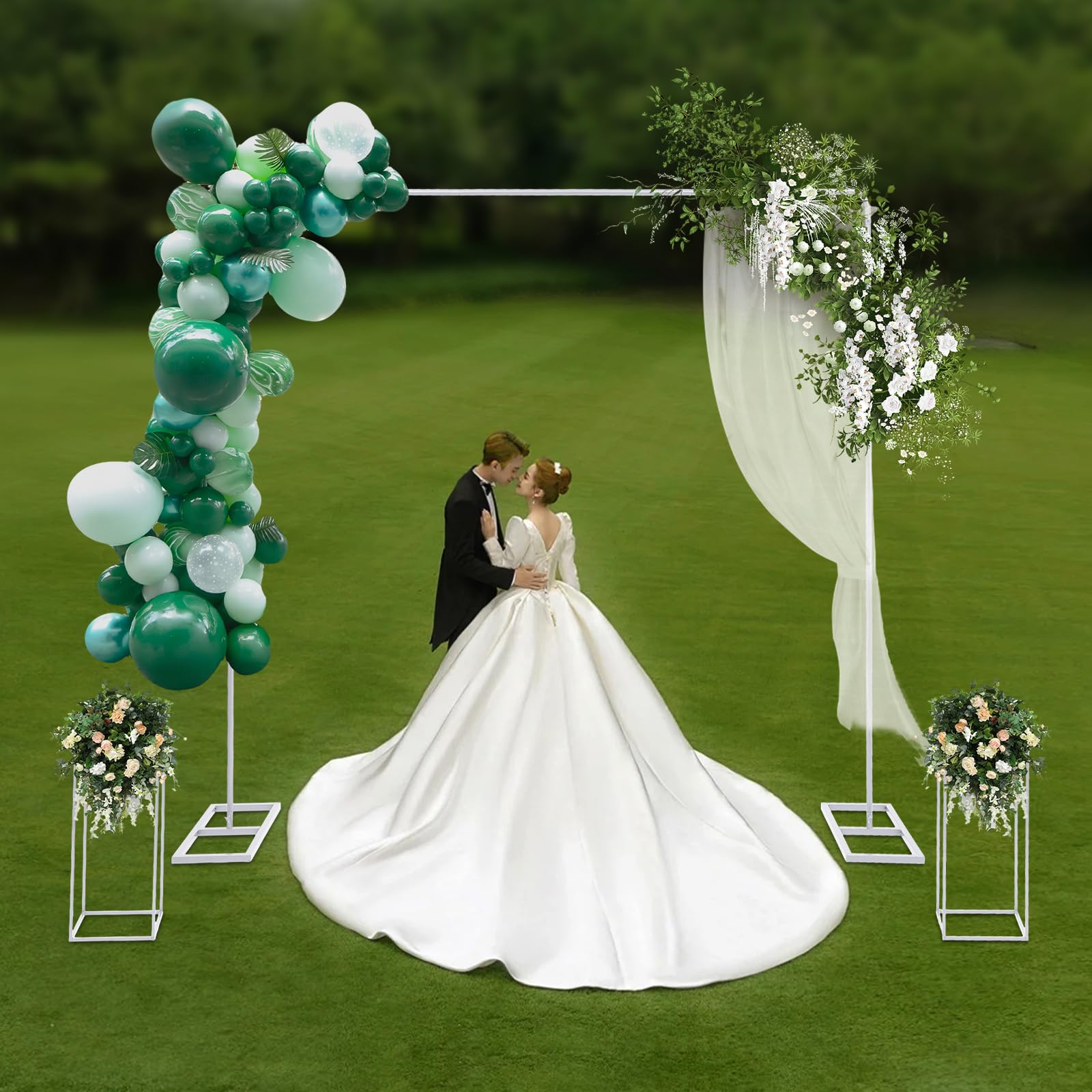 Hochzeitskulissenständer Ballonständer mit 2 Blumenständern Modern Hochzeitsbogen Gestell Verlobung Deko Geeignet für Hochzeiten Geburtstagsfeiern Weihnachtsfeiern Bankette usw (Weiß)