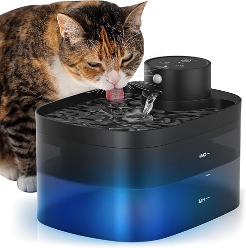 Fuente de agua para gatos a pilas, fuente de agua inalámbrica para mascotas de 84 onzas2.5 L para gatos en interiores, fuente para gatos con sensor