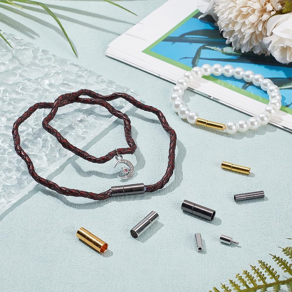 PH PandaHall 24PCS 6 Styles Brass Bayonet Connectors Column Push Clasps Cord End Cap Barrel Beads Cylinder Bracelet Clasps Smooth Column End for DIY Bracelet Necklace Making Hole 3mm/5mm - Image 5