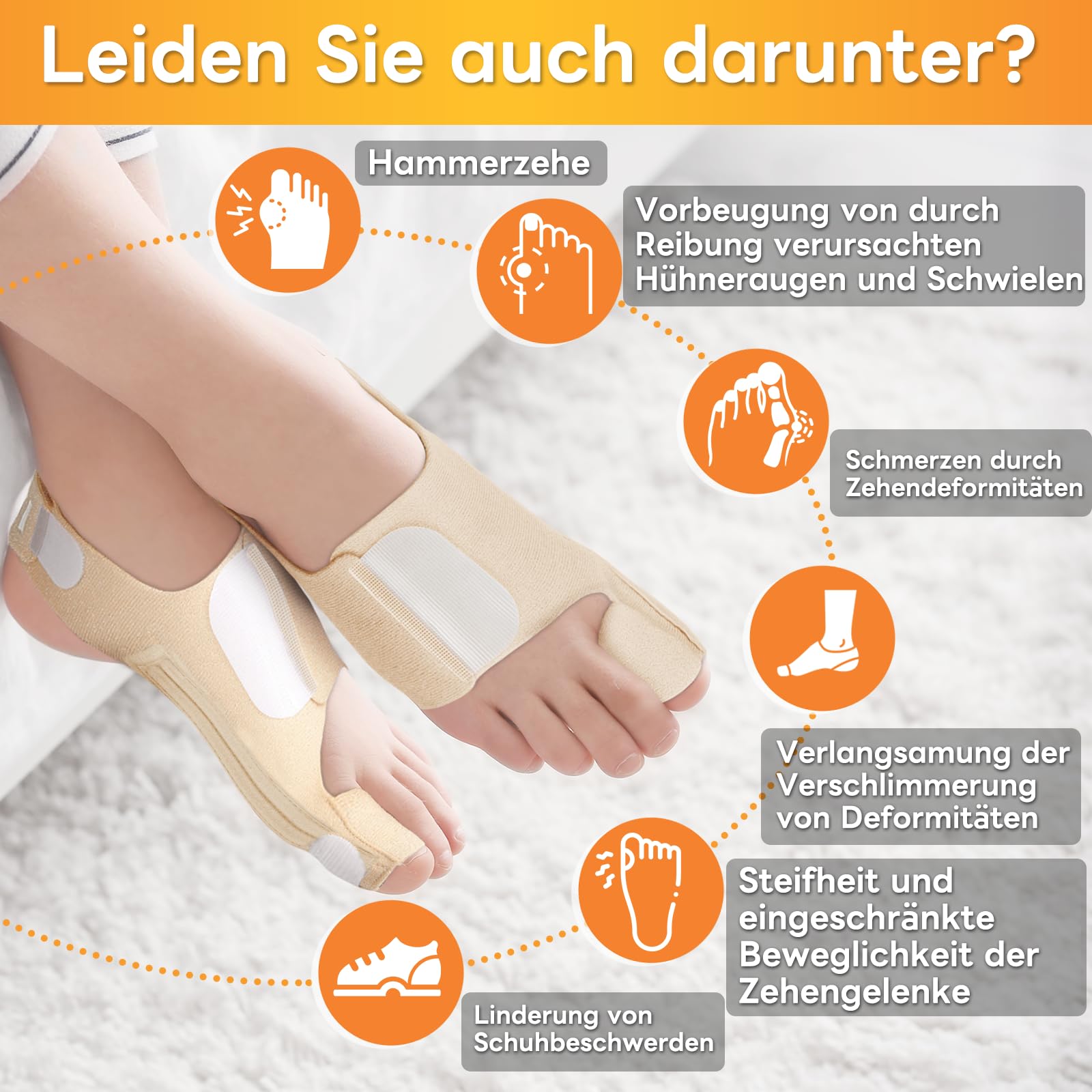 InhwRior Hallux-valgus-Korrektor mit 4 flexiblen rostfreien Stahlstreifen (je 2 pro Seite), ​​Silikonschutzkissen zur Polsterung, ​​schmerzfreie Verbesserung des Fußzustands, ​waschbar