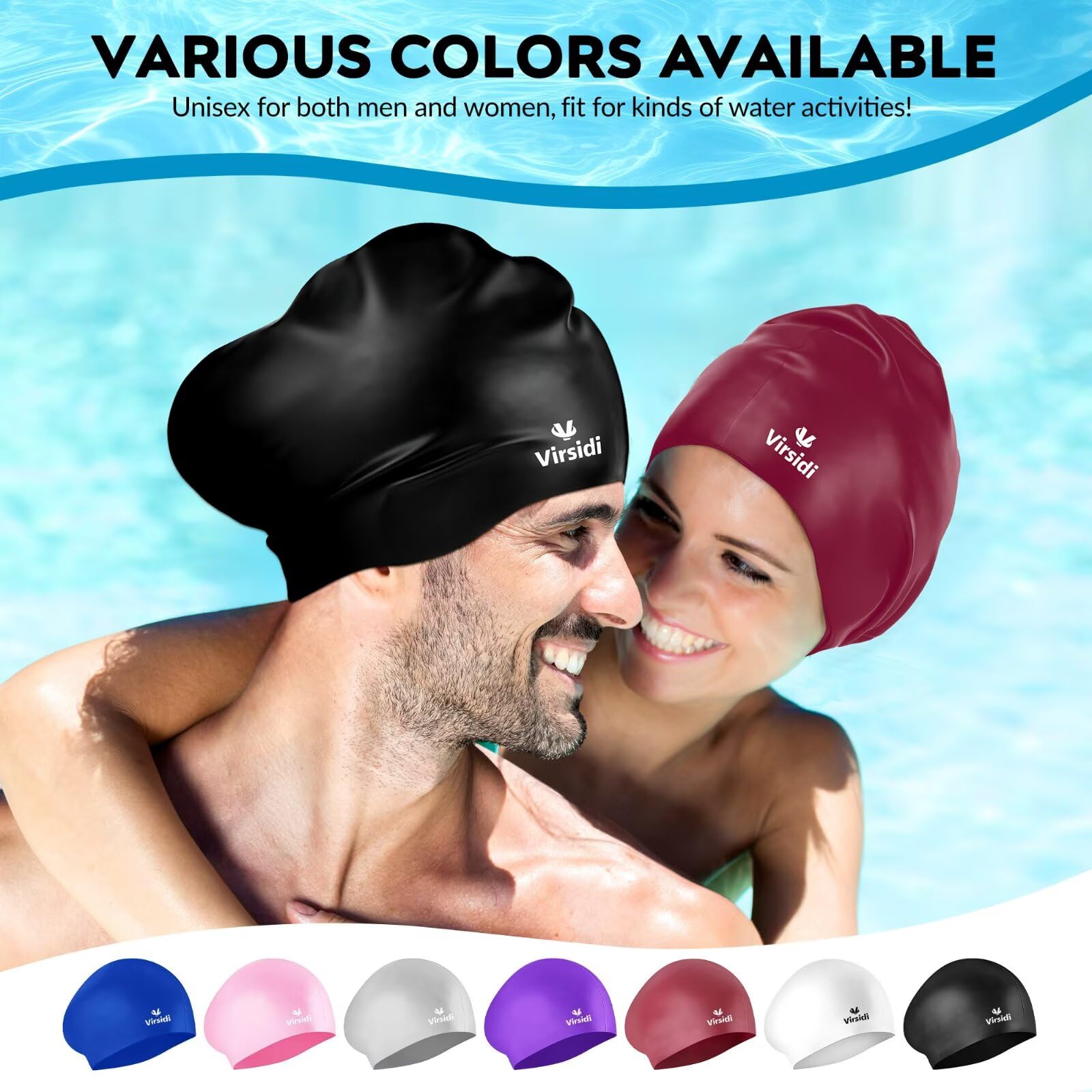 Paquete de 2 gorros de natación grandes para cabello largo, gorro de natación de silicona para adultos, mujeres y hombres, gorros de natación impermeables para mantener el cabello seco con clip de