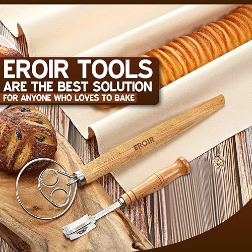 Miniatura 3 de EROIR Juego de batidor de masa danesa y cojo de pan, batidor de pan holandés de 13 pulgadas, herramienta de puntuación de masa coja de pan con 10