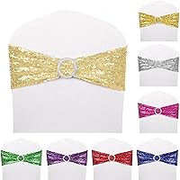 Vista 2 de 25 bandas elásticas de elastano con lentejuelas para silla, para bodas, recepciones, eventos, banquetes, sillas y decoración (dorado)