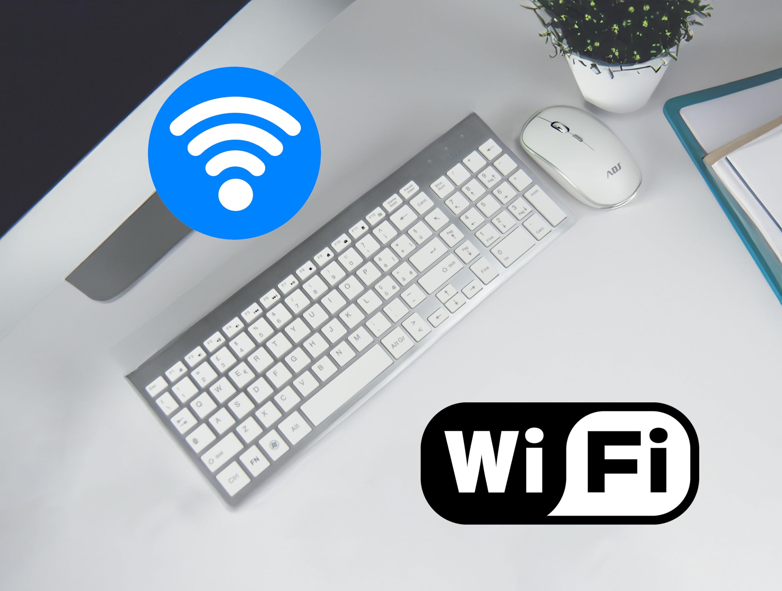 Kit usb Tastiera e Mouse Adj Smal 102 tasti ultra slim - Wireless, Layout Italiano QWERTY, per PC/Laptop/Notebook Windows, Tasti Silenziosi, Senza Fili, 102 Tasti, Mouse Ergonomico 1600 DPI