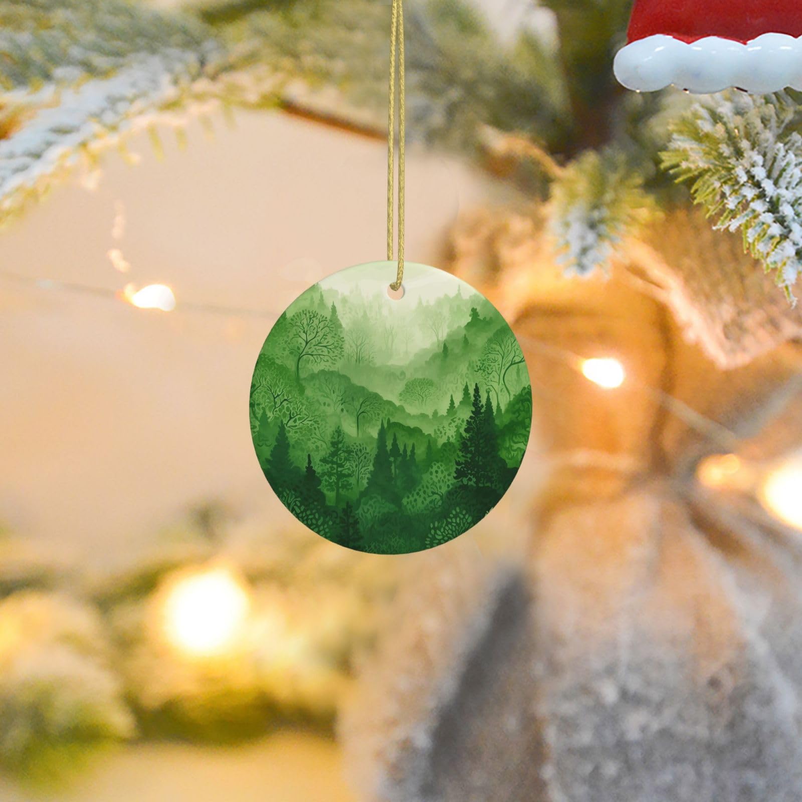 Christmas Tree Ornaments Ceramics Christmas Round Decorations Green Tree Ceramics Ornaments Circle Pentagram Xmas Tree Hanging Pendant for Christmas Tree Party Holiday Home Decor