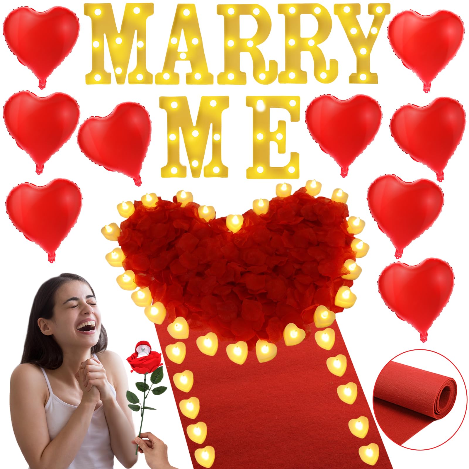 Photo 1 of ***MISSING PARTS***
Marry Me Light Up Letters Proposal Decorations Marry Me Sign 24 LED Candles 2000 Rose Petals 10 Foil Balloon 10ft Carpet Runner Rose Ring Box for Valentine's Day Wedding Proposal Engagement (Warm)