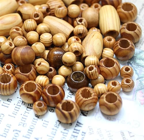Miniatura 7 de BetterJonny - 180 cuentas de madera natural de agujero grande, cuentas espaciadoras redondas de madera para trenzar el cabello para macramé,
