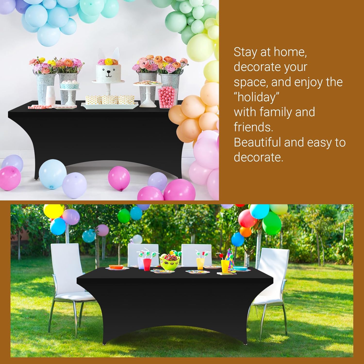 6 Pack Spandex Table Covers, 6FT Stretch Spandex Table Cloth for 6 Foot Tables, Universal Rectangular Fitted Stretch Tablecloth for Wedding Banquet Party Picnic Buffet(Black, 72Lx30Wx30H in)