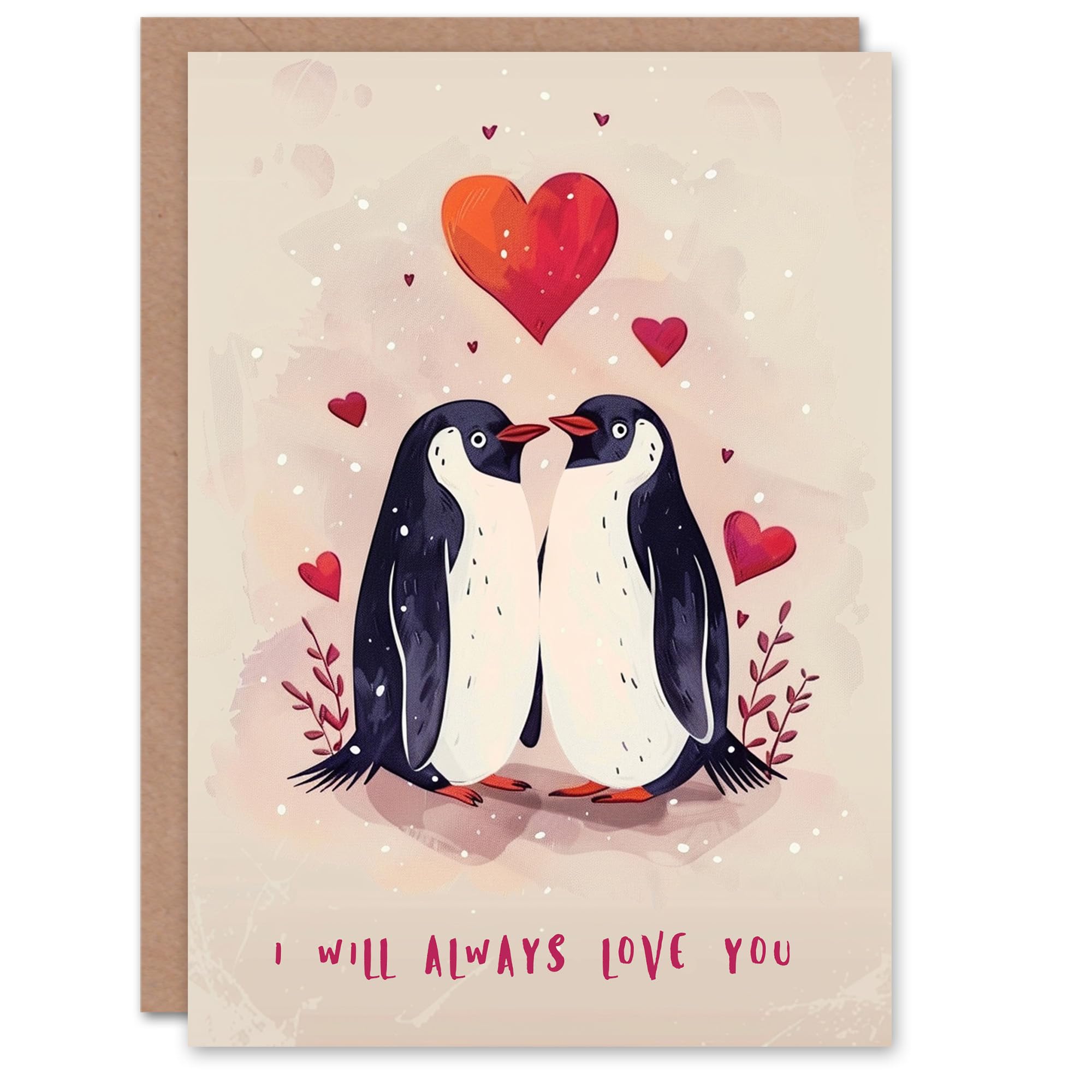 Artery8 Greeting Card - Anniversary Card - Penguin Couple Design - Red
