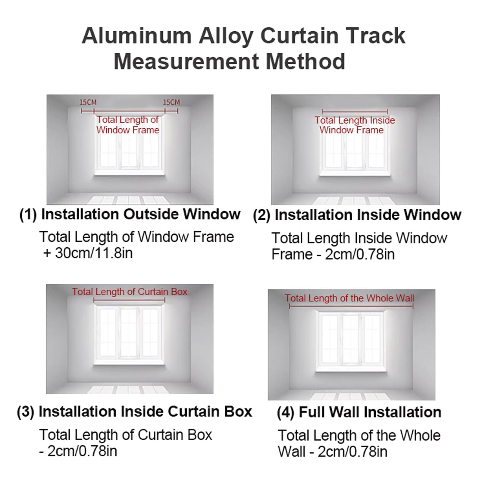 Rail de Rideau en Aluminium Rail de Rideau Lourd Cloisonné Rail de Plafond Kit Rail Silencieuse pour Rideaux pour Chambre(White-Side,300cm(2 * 150cm))