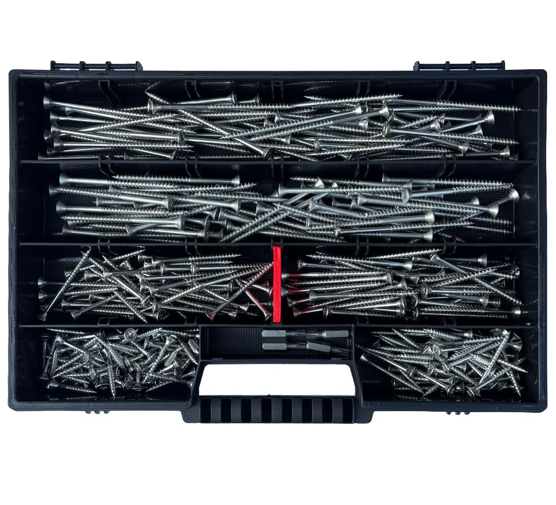 FRACKMANN Edelstahl Schraubenset 320 Teile – V2A Holzschrauben & Spanplattenschrauben 4x30 bis 4,5x80 – inkl. 4 TX Bits & Sortimentskoffer – Profiqualität Made in Germany