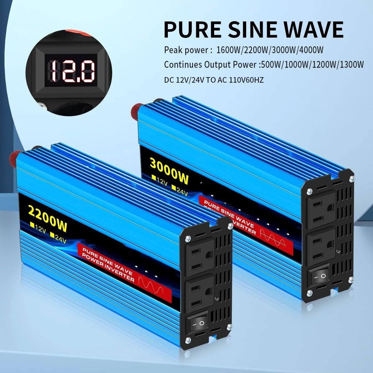 Inversor Onda Pura Convertidor Inversor De Corriente Onda Sinusoidal Pura De 12 V/24 V A 110 V CA 16000 W 4000 W 60 Hz Solar Con LED Y Enchufe Estadounidense Accesorios Para Coche(12V 110V 1000W 60HZ)