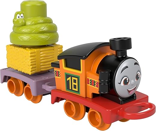 What are the key features of the Thomas & Friends Toddler Toy My First Nia Push-Along Train with Stacking Cargo?