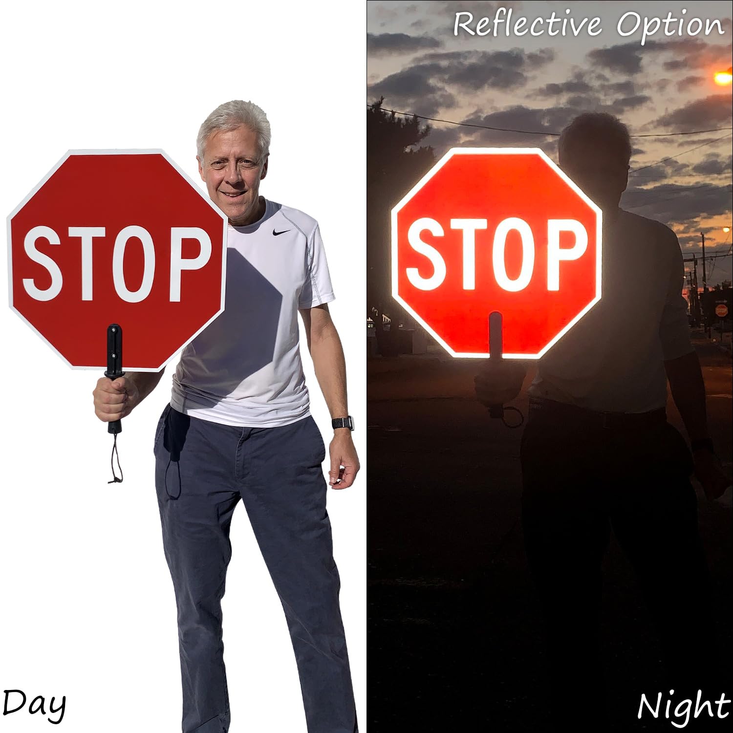 SmartSign 18 x 18 inch Handheld “STOP - SLOW” Paddle Sign with Handle (1-Pack), Double-Sided, Screen Printed, 120 mil Aluminum Composite, Multicolor, Made in USA — Amazon image 3