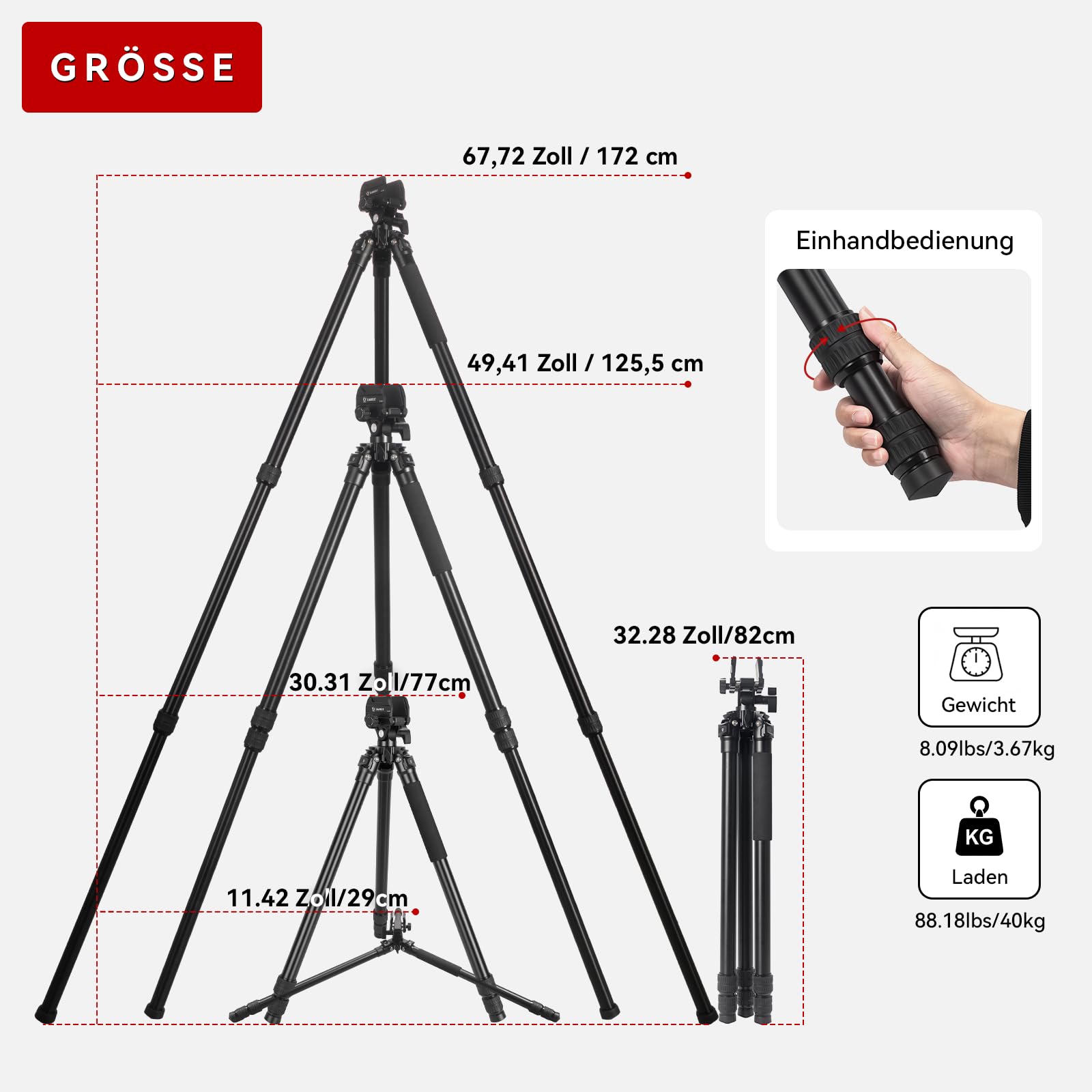 A363 Aluminium Jagdstativ mit universeller Jagdklemme, Jagdsattelhalterung, 36 mm Beinrohrdurchmesser