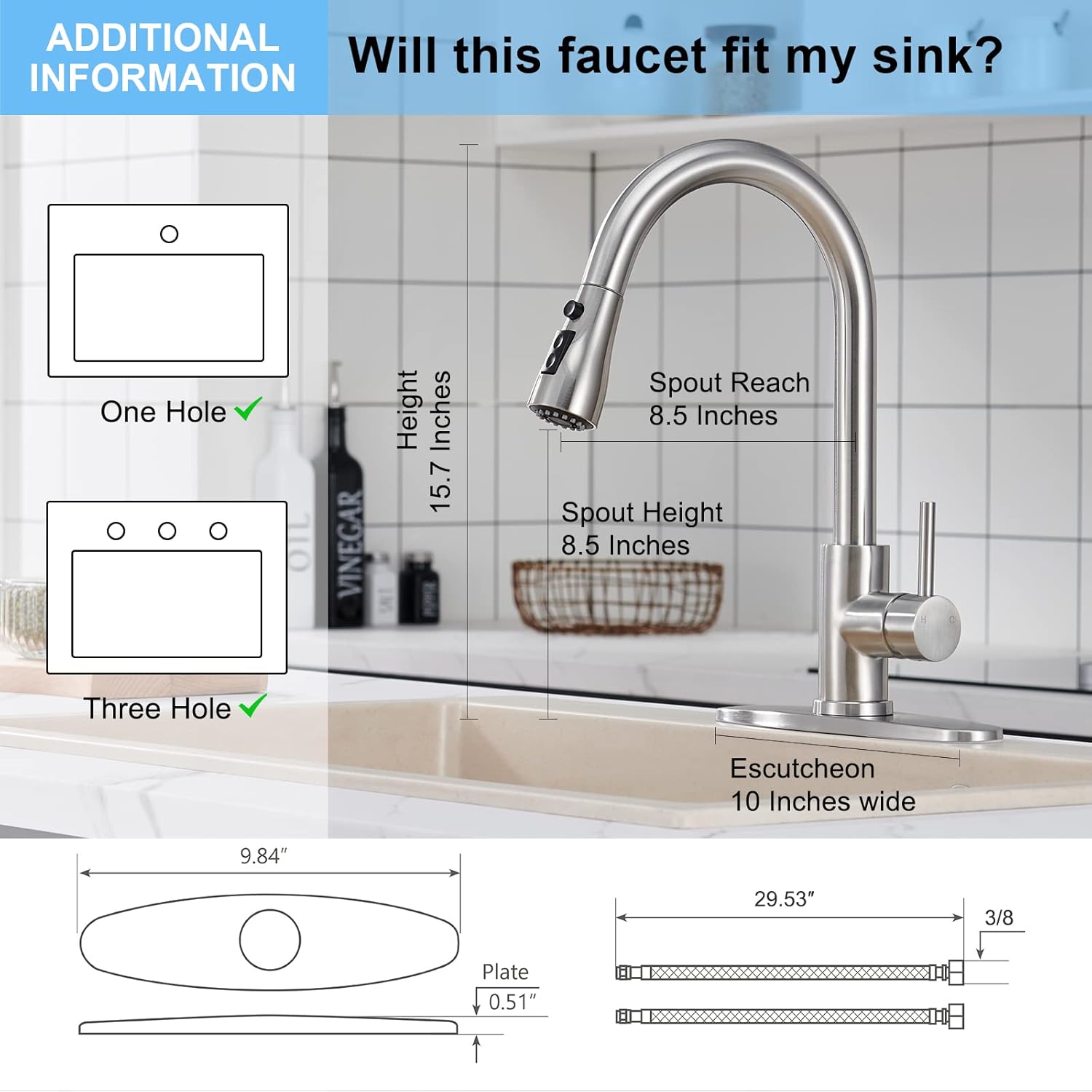 Brushed Nickel Kitchen Faucet with Pull Down Sprayer,High Arc Single Handle Classic Sink Faucet with Pull Out Sprayer,Suitable for Farmhouse Laundry Rv