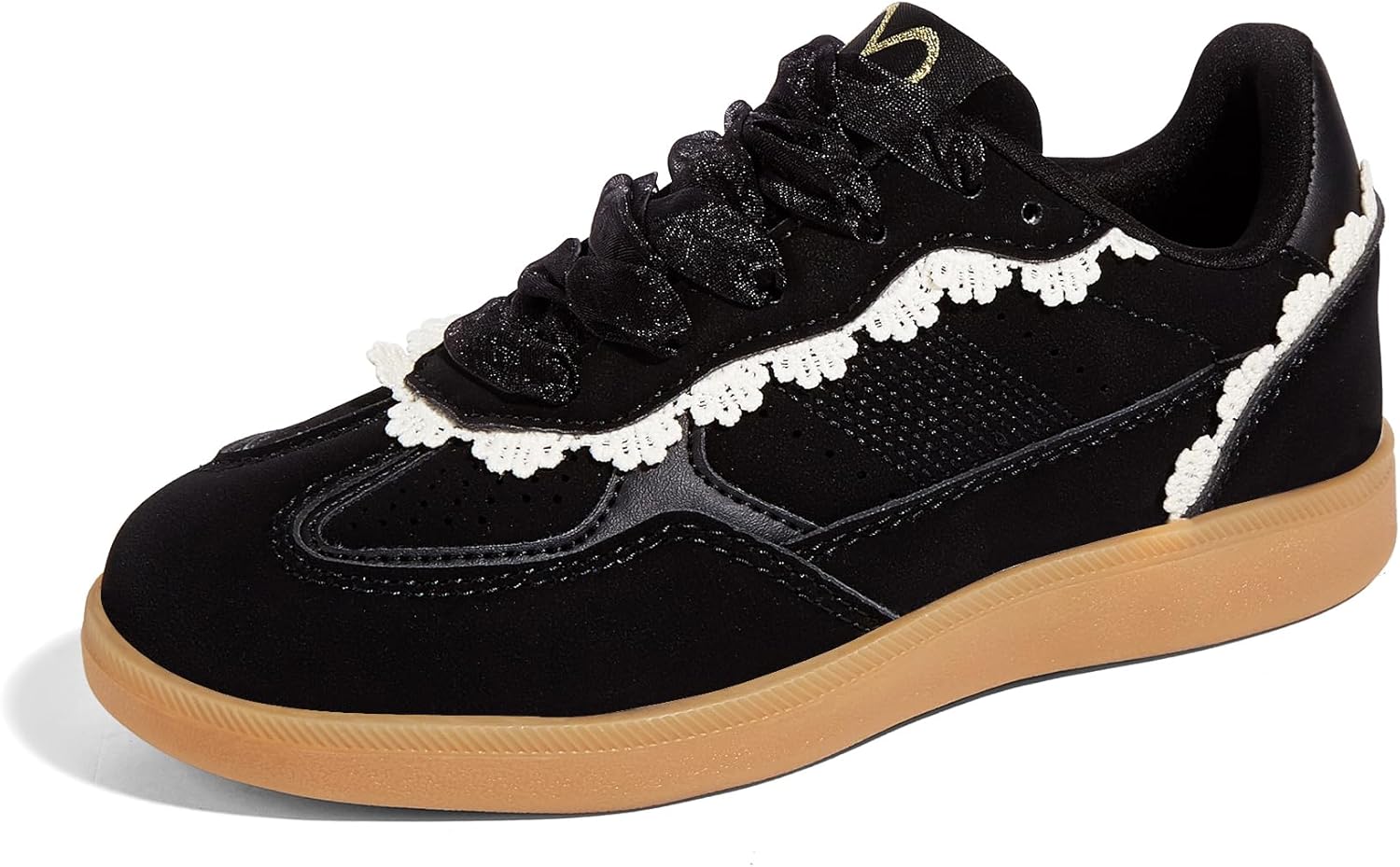 LUCKY STEP Kids Lace Detail Fashion Retro Sneakers Girls Casual Gum Rubber Sole Dual Laces Walking Running Shoes for Big&Little Kid and Toddler