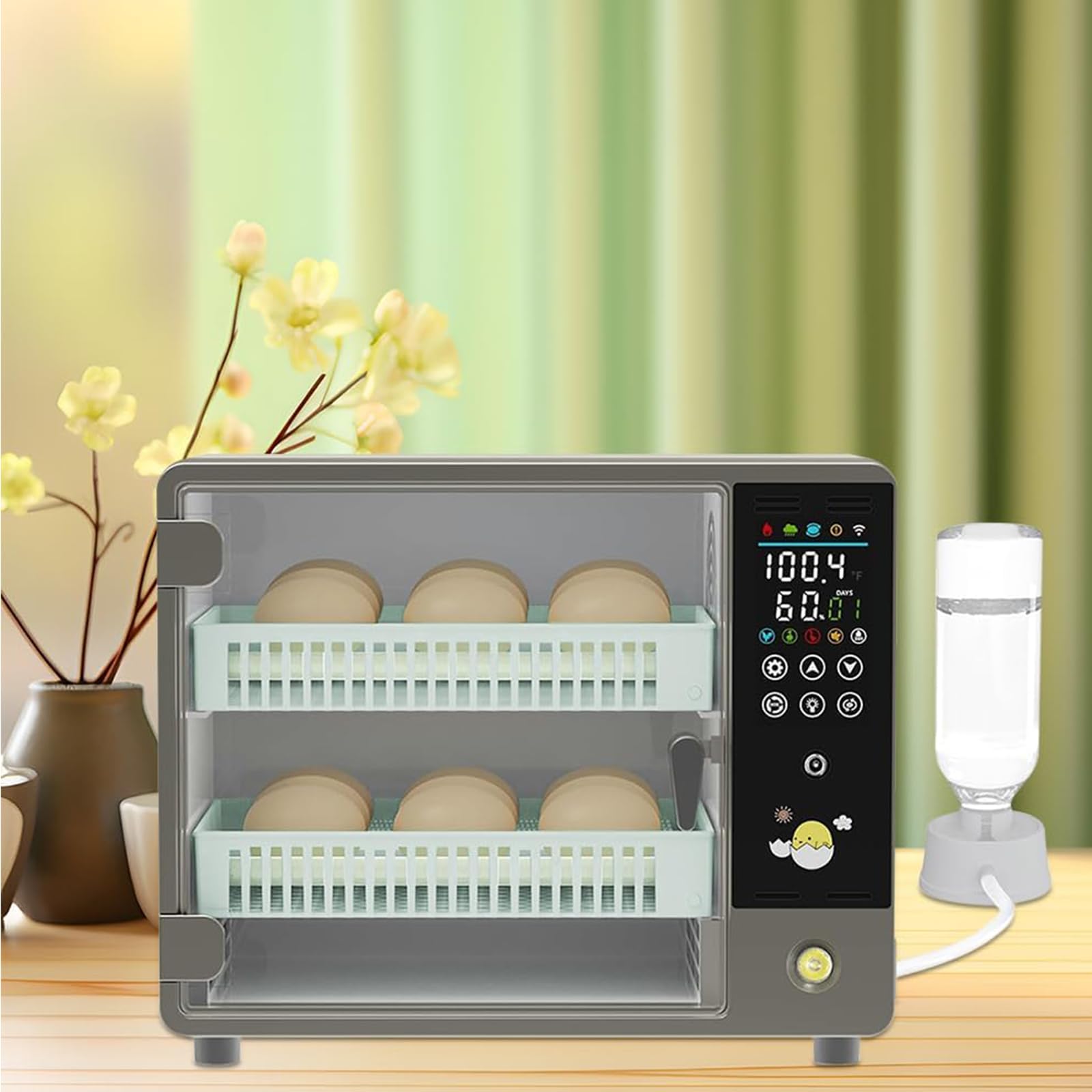 Brutautomat Vollautomatisch, 24 Eier Brutapparat, mit automatischer Eierwendung und automatischer Befeuchtung, Temperaturkontrolle, LED-Touchscreen, doppelte Stromversorgung, für Bruthühner, Wachteln