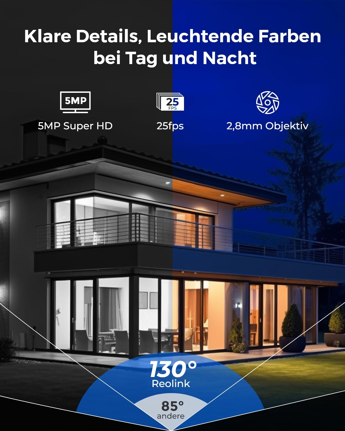 Reolink 5MP PoE Überwachungskamera Aussen Set, Farb-Nachtsicht, RLK8-500V4 | 4 Vandalensicheren PoE Außenkameras, 2,8mm Objektiv, Personen-/Fahrzeug-/Tiererkennung, IP67, 8-Kanal NVR mit 2TB HDD