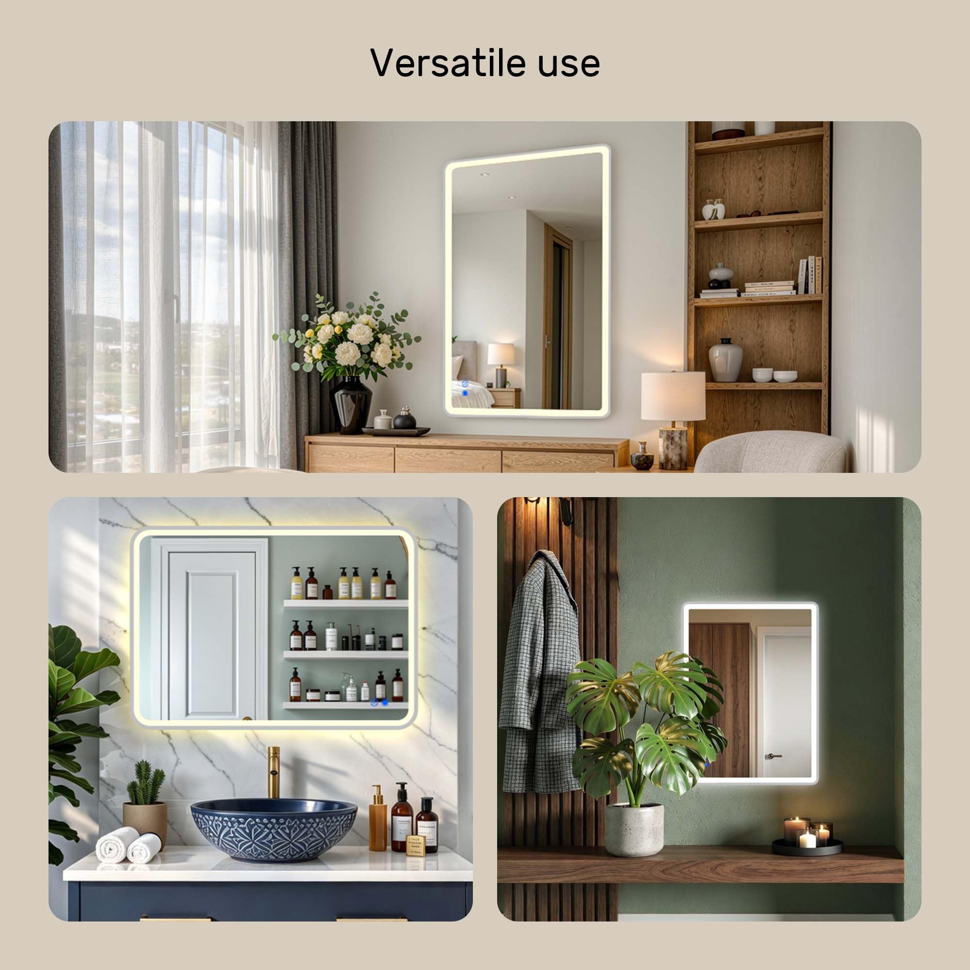 A ARTFORMA Specchio Bagno Moderno LED Rettangolare 80x60 cm - Specchio Bagno con Luce LED | Anti-Appannamento | Comando Touch | Specchio moderno da parete - Argento Spazzolato