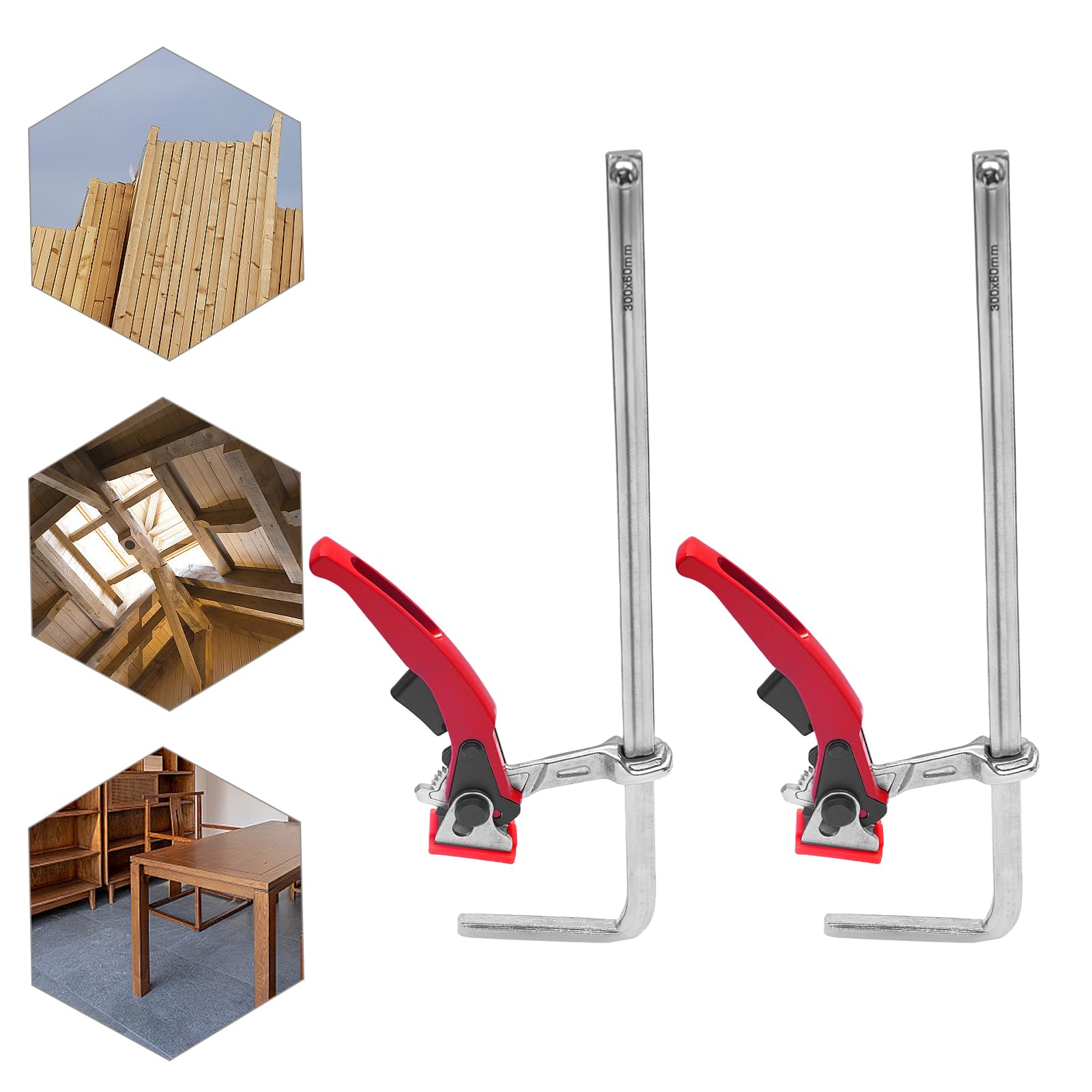 Lot de 2 serre-joints à une main cliquet 300 mm Angle de 120° réglable 600 N Pince à levier serrage rapide Serre-joint de table pour travail du bois et projets