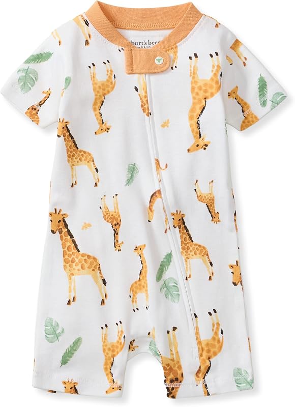 Pijamas de manga corta para bebé Burt's Bees, mameluco unisex de una sola pieza | El pijama tipo mameluco de una sola pieza de suave algodón orgánico proporciona una opción de cremallera para climas cálidos para los bebés