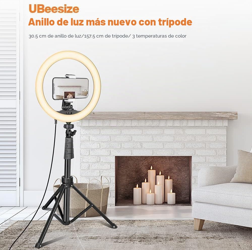 UBeesize Anillo de Luz de 12" con Trípode de 170cm, Aro de Luz para Grabar Vídeo y Retransmitir en Vivo en Youtube, Instagram o TikTok, Aro de Luz con Trípode Compatible con Teléfonos y Cámaras