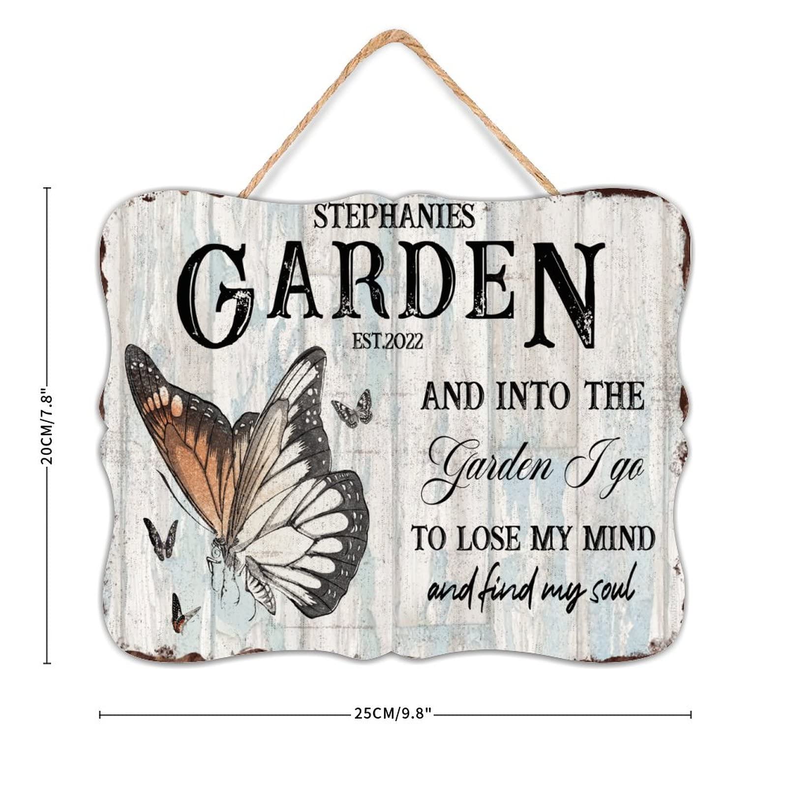 Into The Garden I Go to Lose My Mind And Find My Soul zabawna dekoracja ścienna drewniana tablica 20 x 25 cm ogród motyl wiosna kraj sztuka ścienna drewniana tablica z inspirującym cytatem dekoracja