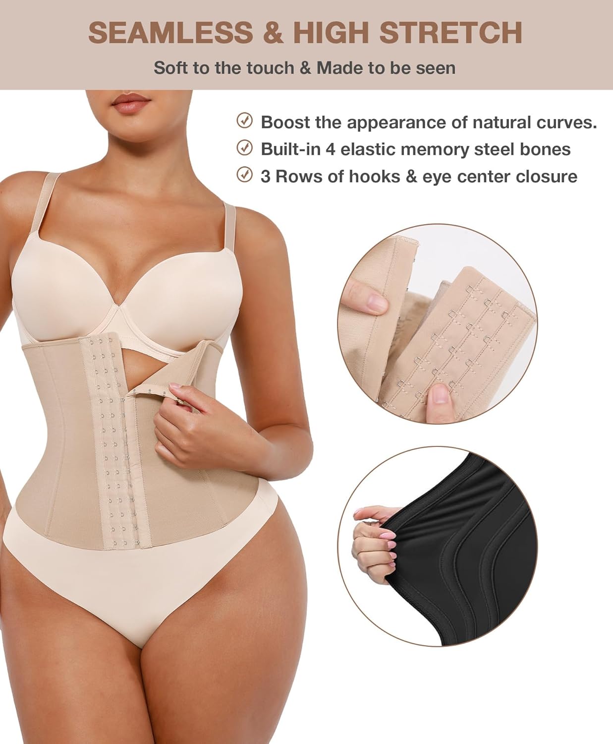 Lover-Beauty Waist Trainer, Tummy Control Waist Cincher Corset for Women, High Elastic Slim Waist Support, Clay, S - Image 3