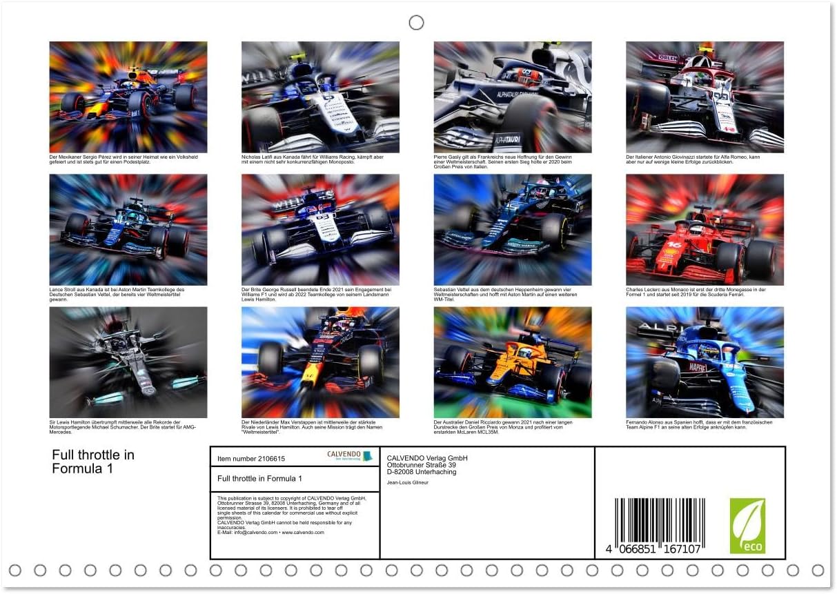 Full throttle in Formula 1 (Monthly Wall Calendar 2026 16.5" x 23.4" (open)), CALVENDO 14 Month Calendar