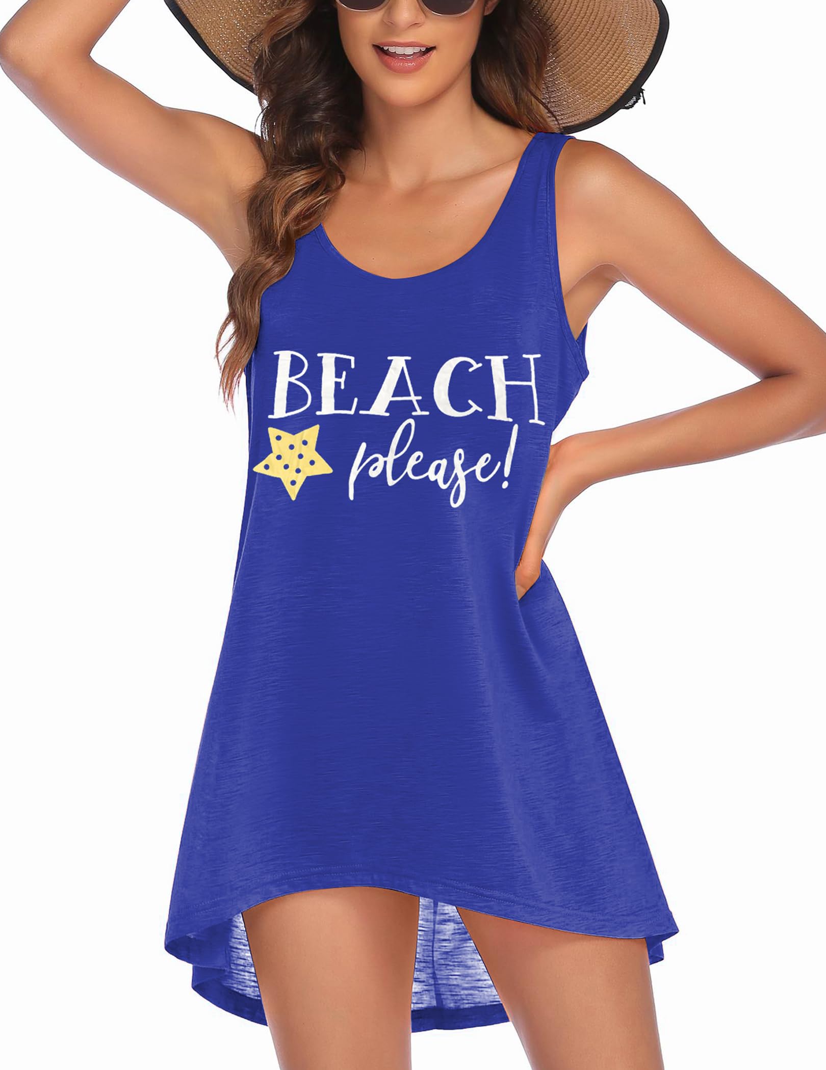 Ekouaer Damen Strandkleid Sommer Strandtunika Kurz Bikini Cover Up Bademode Strand Shirt Ärmellos Strandponcho, S-2XL