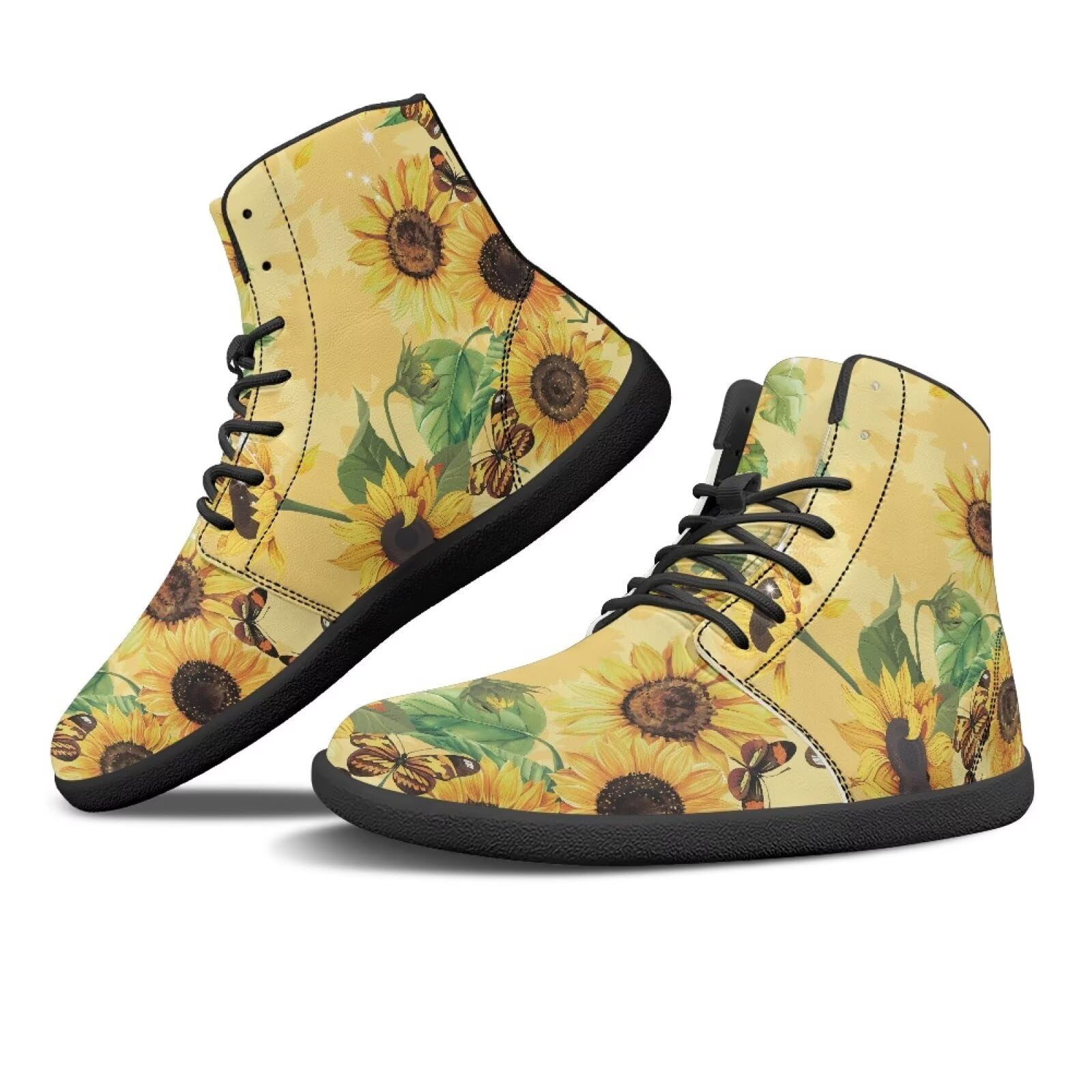 Fuxowvby Women's Sunflower High Top Walking Sneakers Non Slip Shoes Casual Breathable Mesh Shoes Waterproof Lightweight Hiking Shoes Exercise Play Yoga Sneaker Black US Size 10