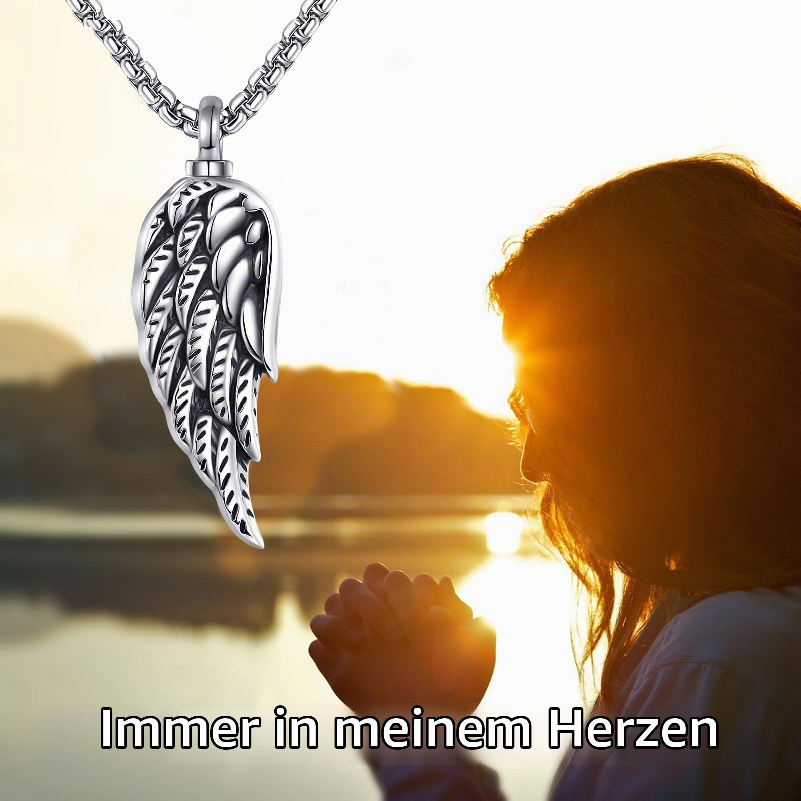 POPLYKE 925 Sterling Silber Flügel Urn kette für Asche Halskette Engel Flügel Einäscherung Schmuck für Damen Männer Gedächtnis