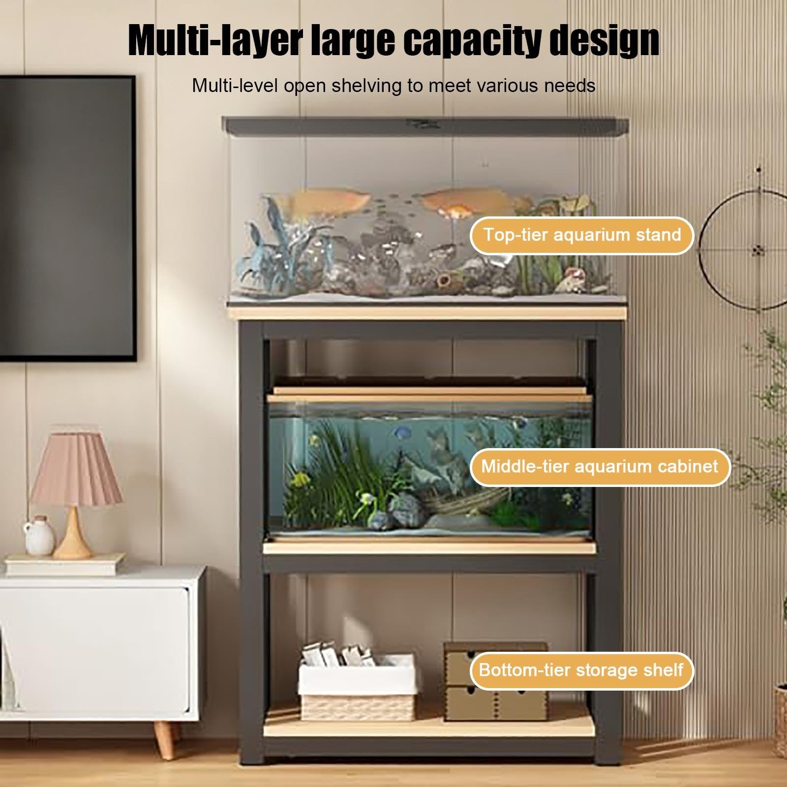 Mobile per Acquario, Acquario con Mobile, Supporto per Acquario | Finitura Effetto Legno, Ripiano Centrale Regolabile, Capacità di Carico 300 kg(White C,100x40x100cm/39x16x28in)