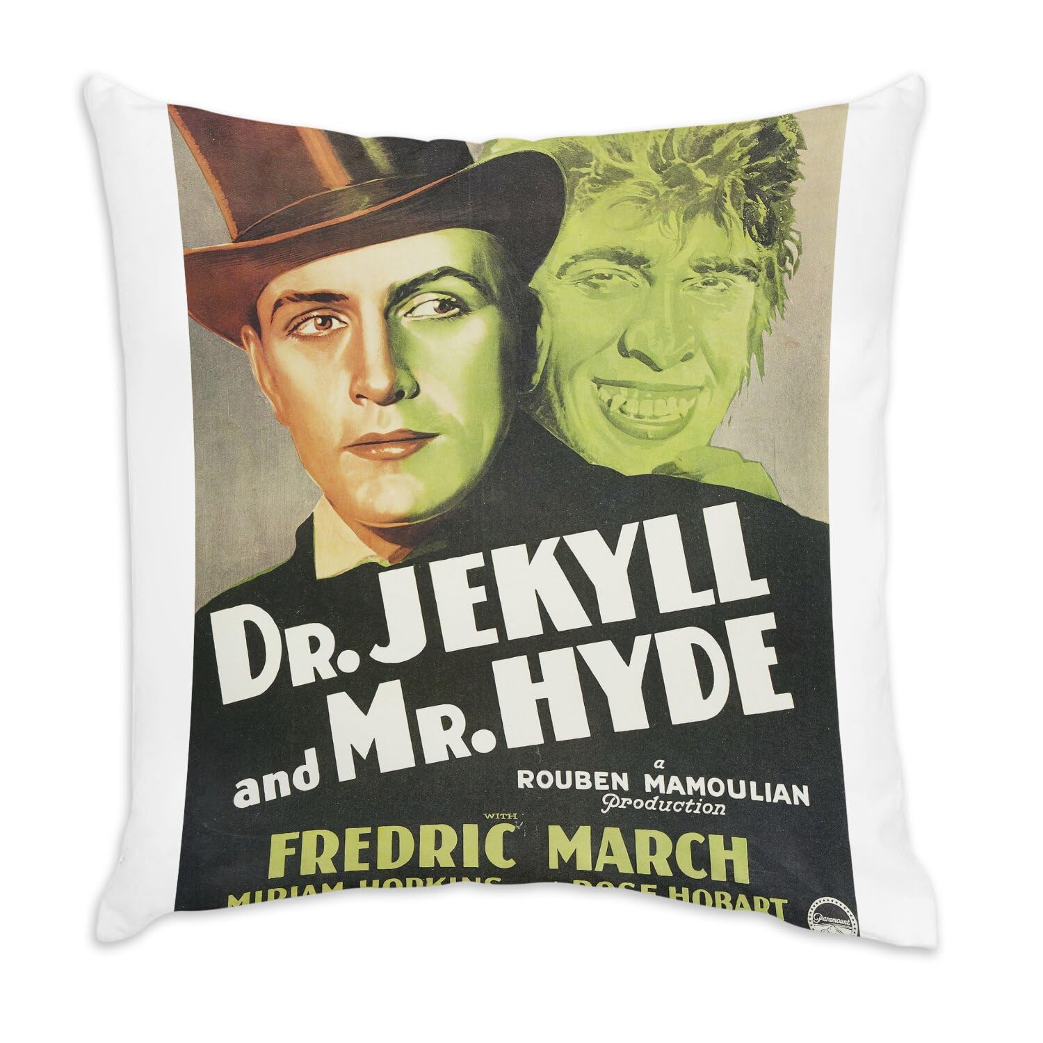 Coussin velours blanc Docteur Jekyll souvenir de cinéma vintage pour une ambiance nostalgique