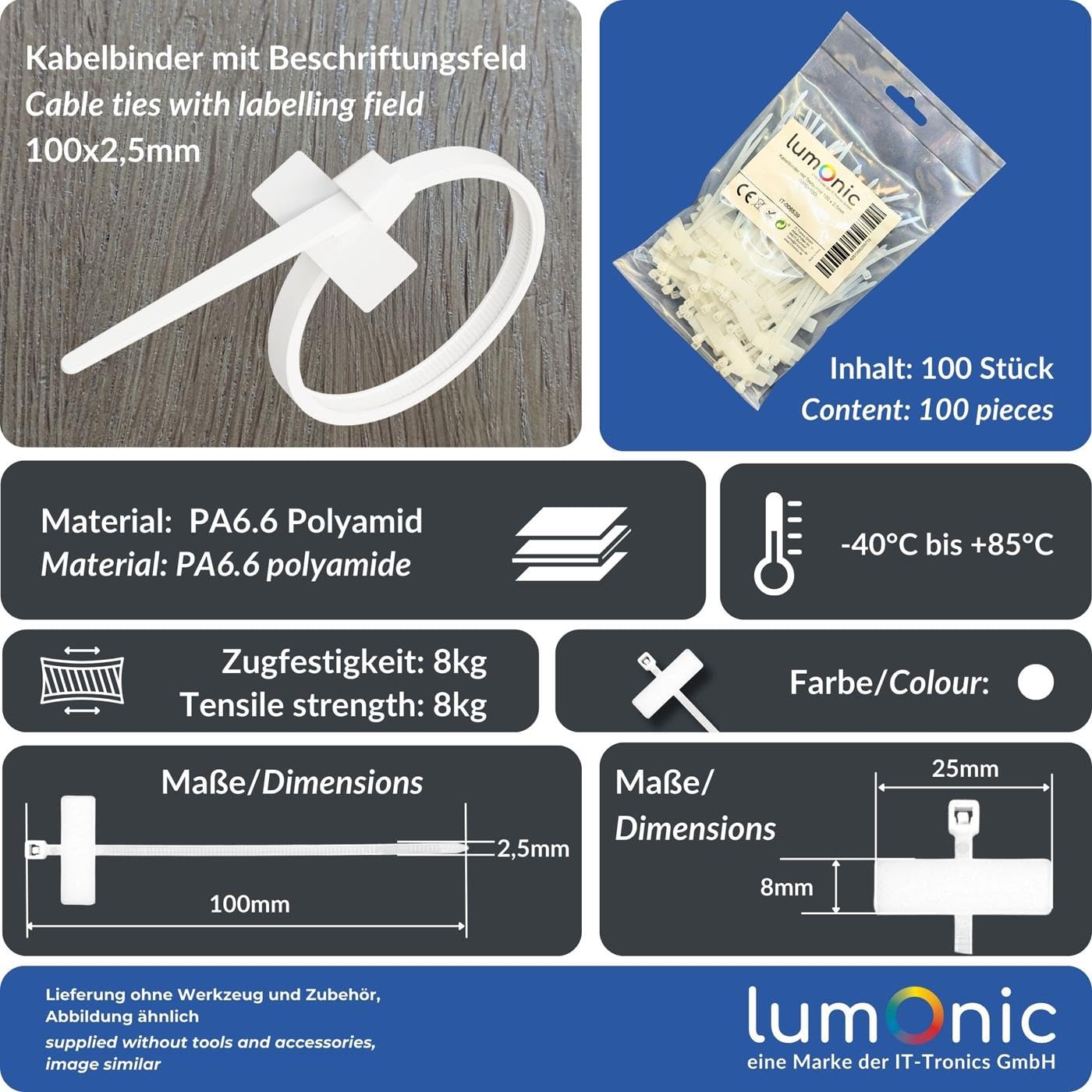 Hofftech Groene kabelbinders - 300 mm - set van 100 stuks - veelzijdig