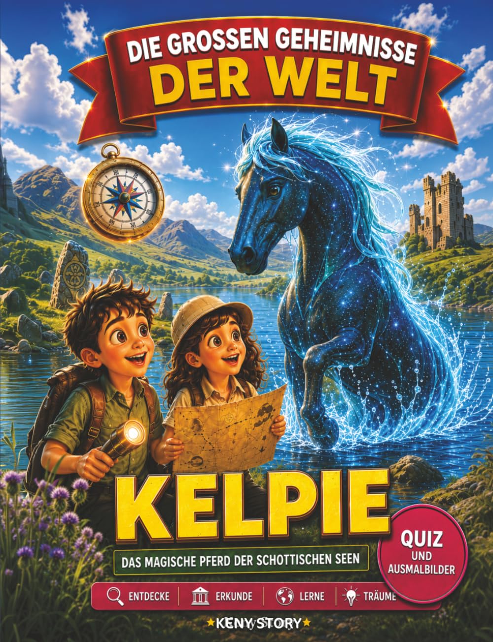 Kelpie: Die wahre Geschichte hinter dem Geheimnis: schottische Seen, Wassergeist, magisches Pferd, keltische Legenden, Highlands, Gestaltwandler, Quiz und Ausmalbilder für Kinder