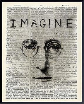 John Lennon Graffiti Upcycled Dictionary Wall Art Print - Great Gift For Beatles and 60s Music, Street Mural Fans - Contemporary Home Decor - 8x10 Unframed Photo - Imagine