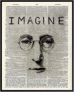 John Lennon Graffiti Upcycled Dictionary Wall Art Print - Great Gift For Beatles and 60’s Music, Street Mural Fans - Contemporary Home Decor - 8x10 Unframed Photo - Imagine
