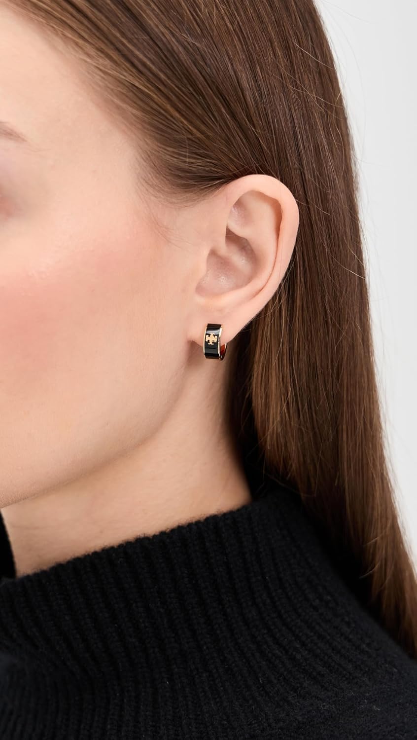 Tory Burch Women's Wide Icon Enamel Huggie Earrings