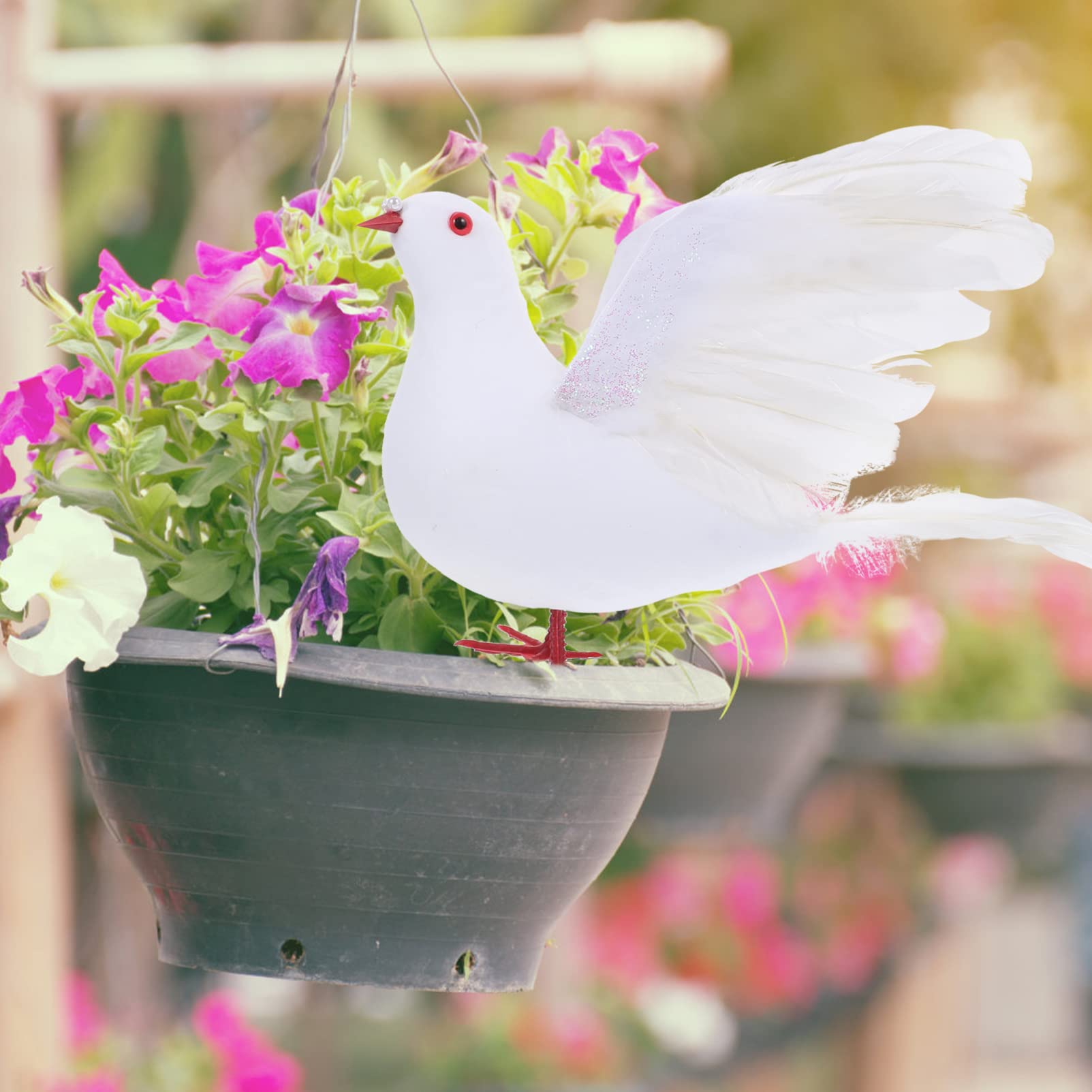 Colombe Artificielle En Résine Et Plumes - Décoration Réaliste Pour Jardin, Balcon, Extérieur 17x26 Cm