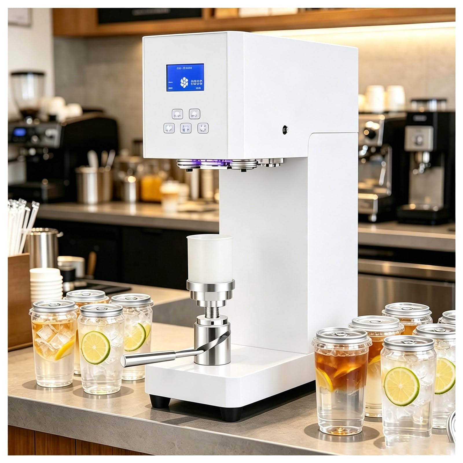 MIAOXIAOLONG Commercial Semi-Auto Soda Can Sealer, Adjustable Height White