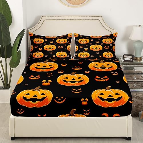 Miniatura 3 de Erosebridal Juego de funda de edredón con diseño de farol de calabaza, tamaño individual, decoración de Halloween, para niños, adolescentes,