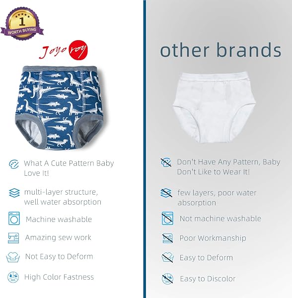 Joyo roy Training Pants for Baby Boy 2T 6pack Potty Training Pants 2-3 Years Reusable Nappies Training Pants Boys 2-3 Nappy Pants Potty Trainer Underwear For Boys Absorbent Underwear For Toddlers - 4
